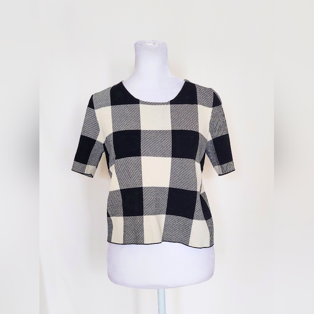 Rachel Roy Raj Short Sleeve Pullover Sweater Black Ivory Size Medium